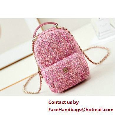 Chanel Tweed & Gold-Tone Metal Mini Backpack Bag AP3753 Pink 2025